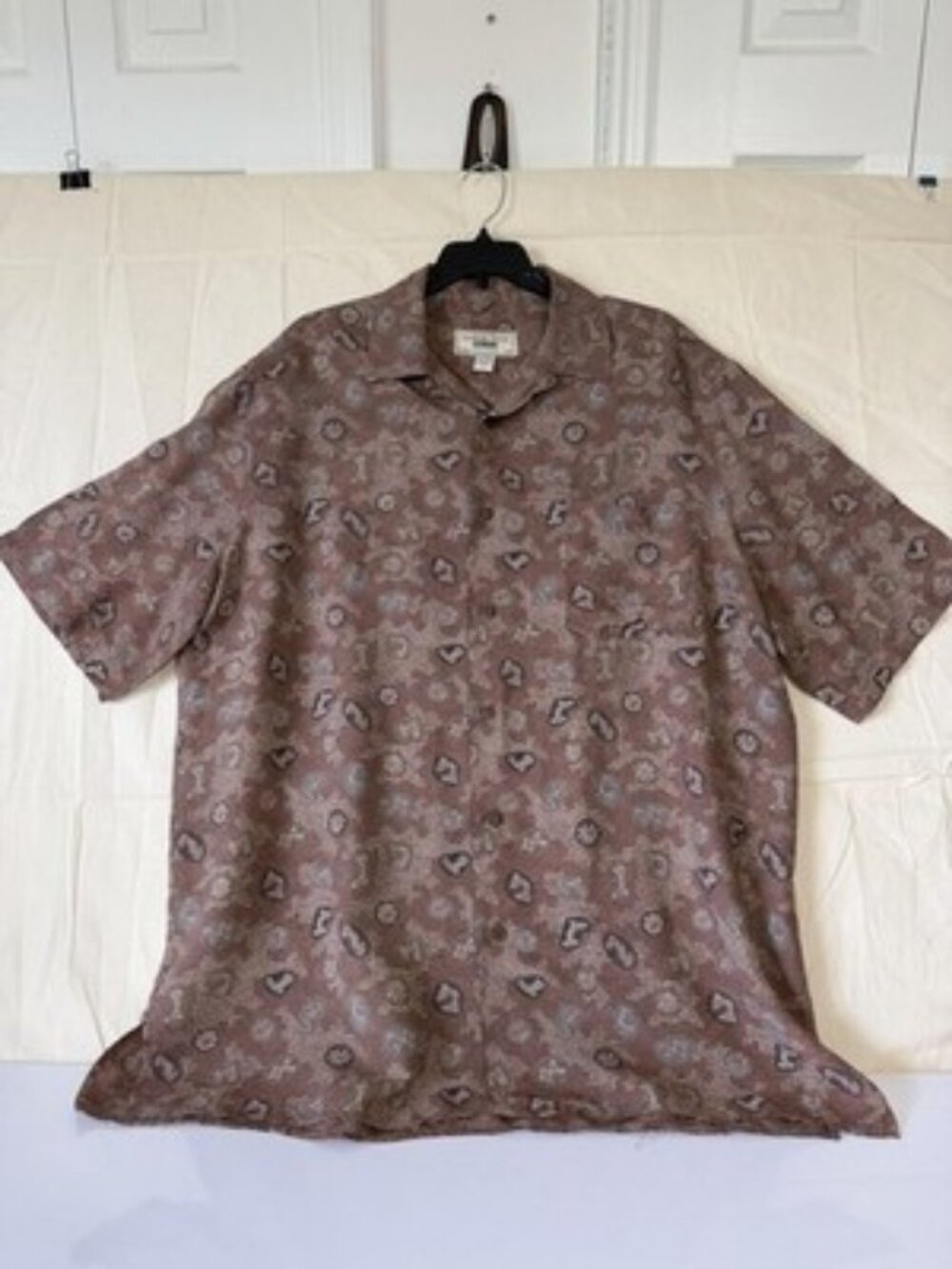 Country Road Shirt Mens M Brown Abstract Graphic Short Sleeve Button Up Casual